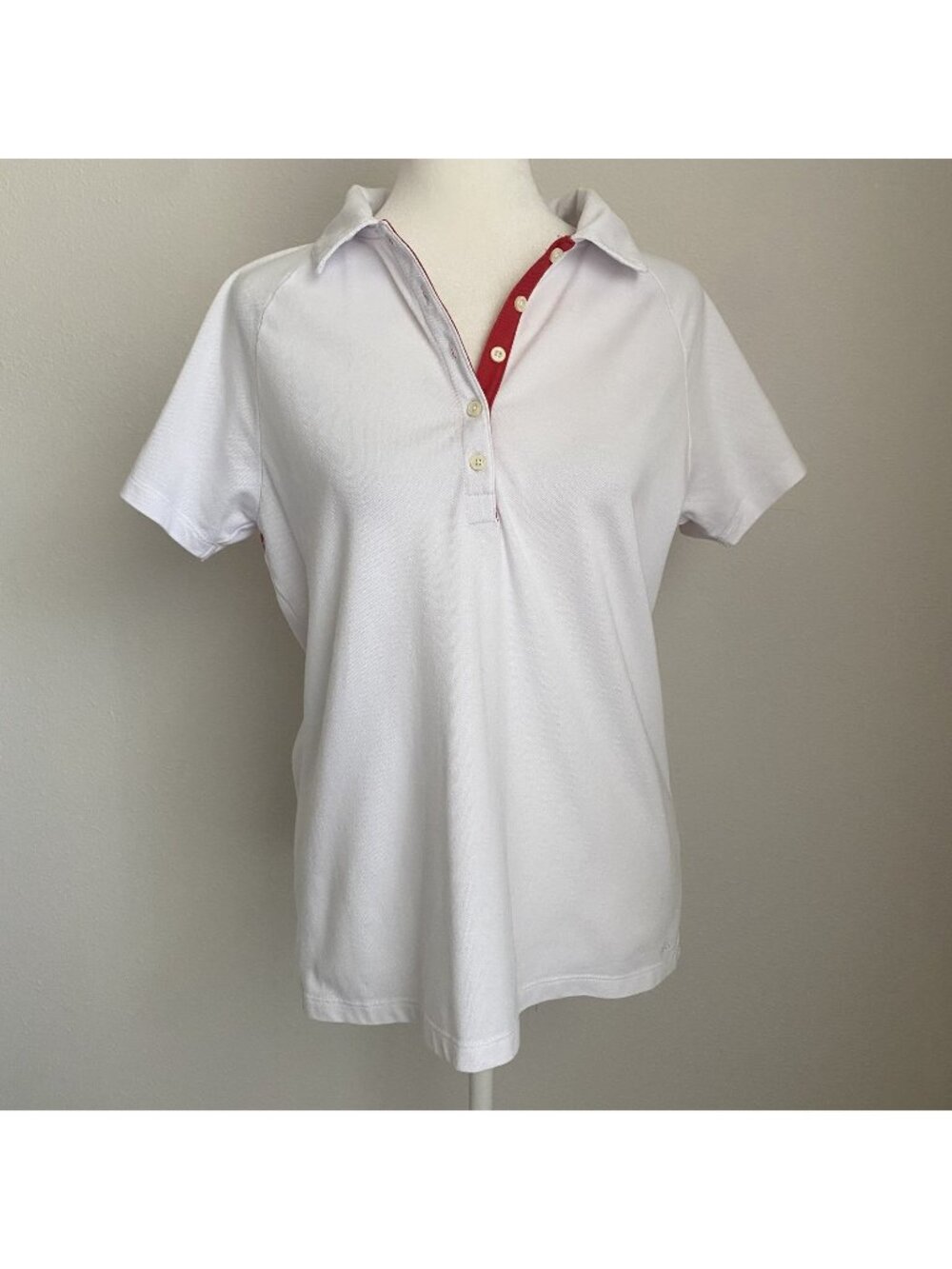 IZOD Performx Women’s Medium Polo Top Activewear Golf Tennis White w Red